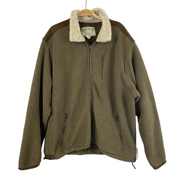 Orvis Other - Orvis Fleece Full Zip Jacket Men XL Olive Green Brown Sherpa Collar Outdoor Barn